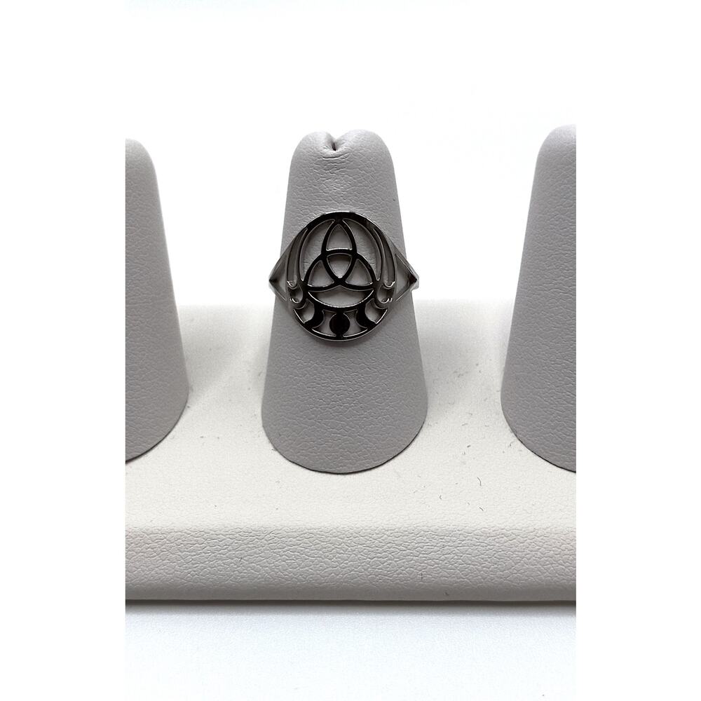 Celtic Triquetra Moon Phase Ring Silver Stainless Steel 6.5